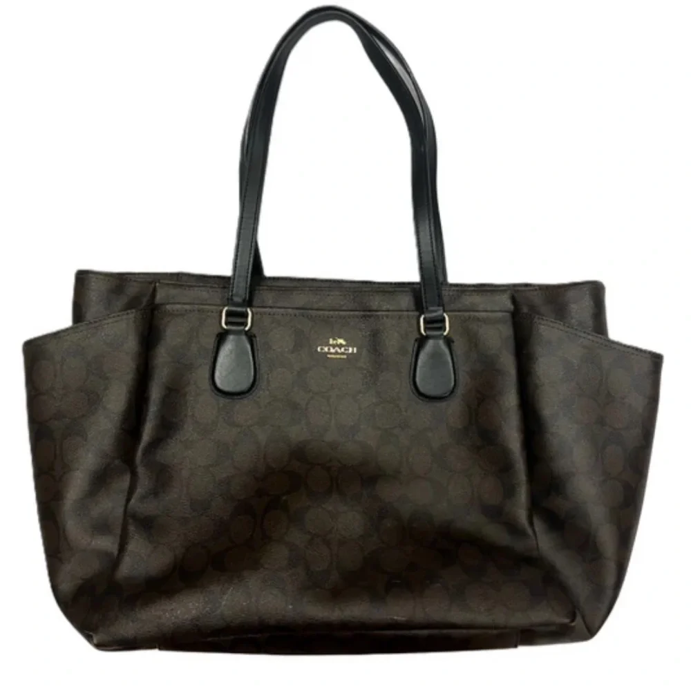 Coach brown diaper travel signature canvas leather tote bag